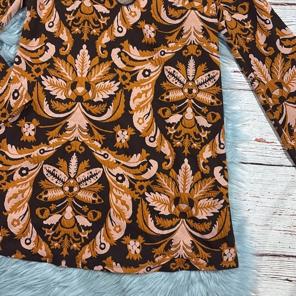 Anthropologie Maeve Paisley Orange Bell-Sleeve Mini Dress - Picture 9 of 10